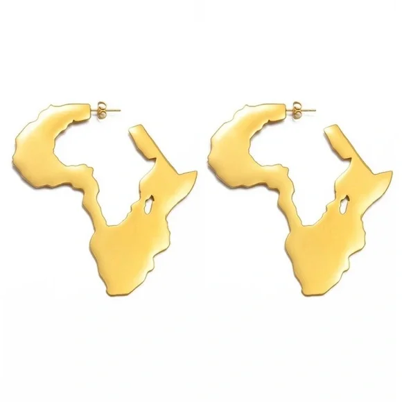Gold Africa Map Earrings - Picture 4 of 4